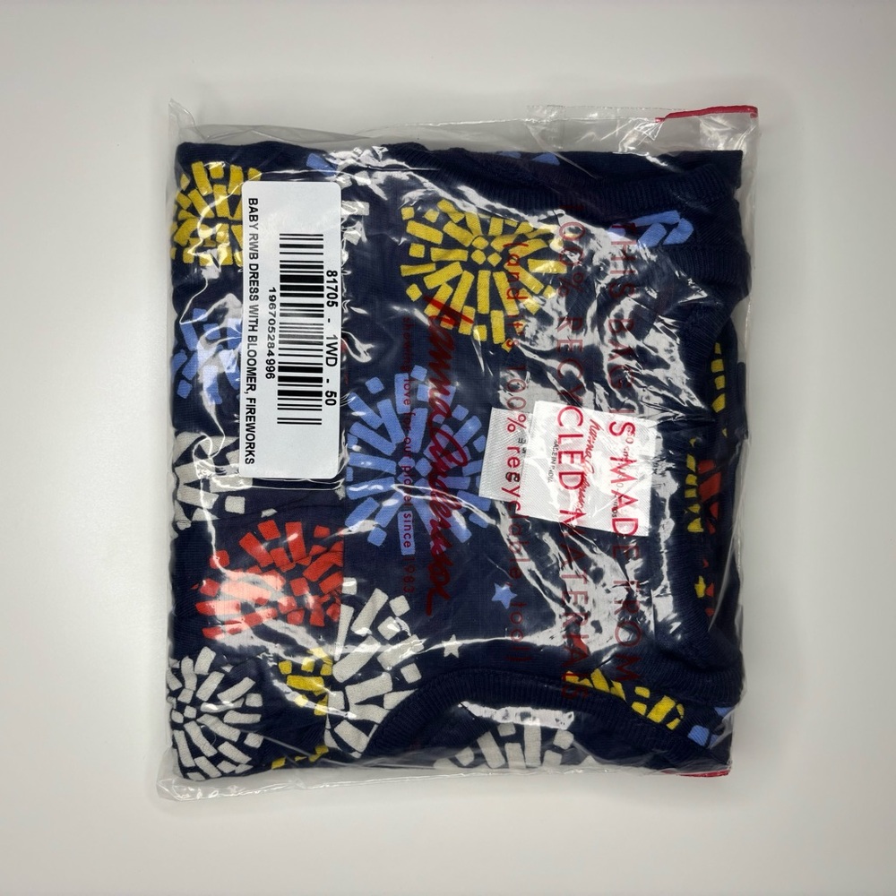 NWT Hanna Andersson Baby Sleeveless Dress w/ Bloomers, Fireworks, Size 50 (0-3mo - Picture 2 of 3